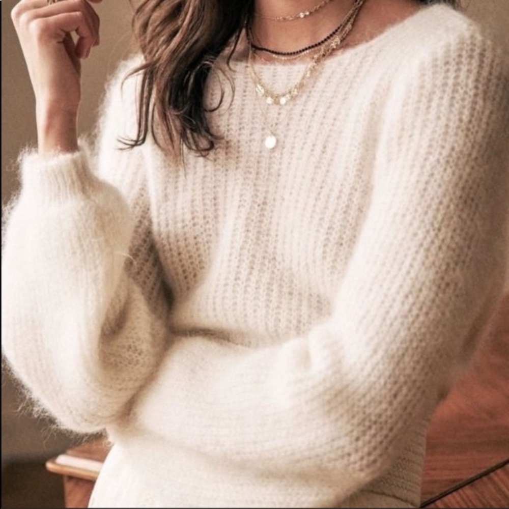 Sezane Cream Crew Neck Sweater